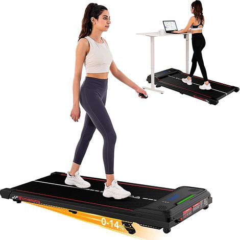 CITYSPORTS Laufband Unter Schreibtisch WP6 - Walking Pad mit 440W Motor, 6 km/h, 3 Neigungsstufen, LCD-Display, Bluetooth & Fernbedienung, für Home Office,Schwarz-Rot