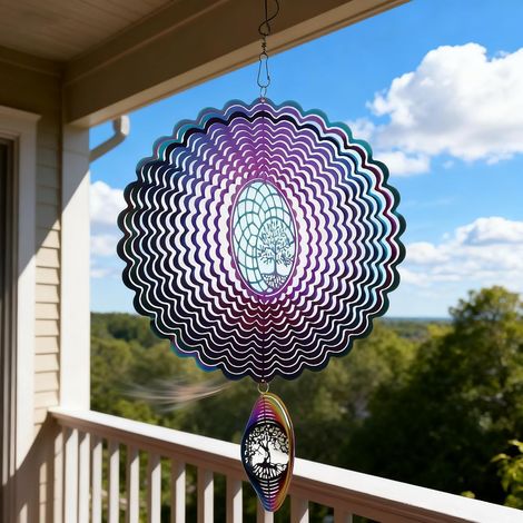 Mulino a vento in acciaio inossidabile sfumato con albero della vita, ornamenti multicolori fatti a mano, decorazione per la casa e il giardino (1/5)
