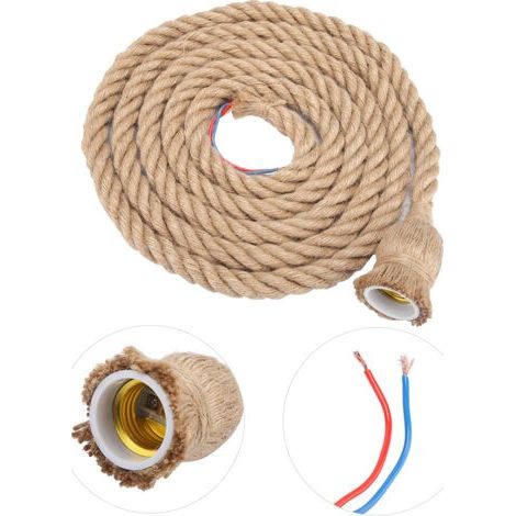 3m E27 Vintage Chanvre Corde Plafonnier Base Pendentif Lampe Ampoule Titulaire 85-265V,3m 1 tête