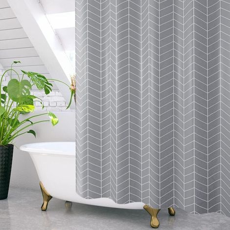 Cortina de ducha de 180x200 cm, impermeable, de poliéster, lavable a máquina, con 12 ganchos, color gris. (1/4)