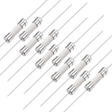Ceramic Cylindrical Tube Fuses with Pin 5 x 20 mm 250 V T10A, Slow Cut Fuse Timing Conductor Wire, 10pcs (1/5)