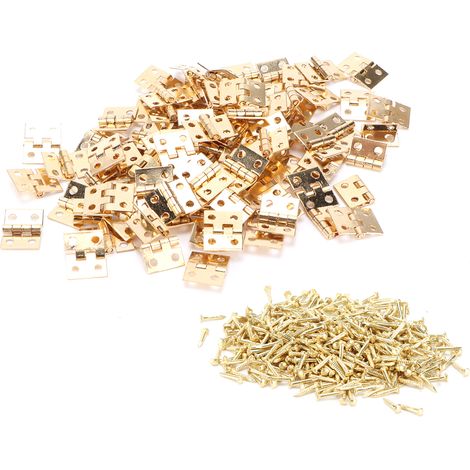 100Pcs Mini Hinge Metal Retro Small Metal Accessory with Screw for DIY Jewellery Box Yellow (1/5)
