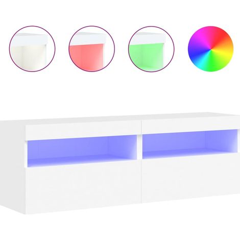 Meubles TV muraux avec lumières LED 2 pcs,Banc TV,Armoire TV blanc 60x30x40 cm CFW810945 (1/5)