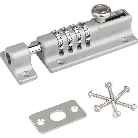 Loquet de serrure à combinaison, serrure de porte codée, serrure à combinaison étanche à 4 chiffres avec vis de fixation de sécurité pour armoires, hangars, argent (1/5)