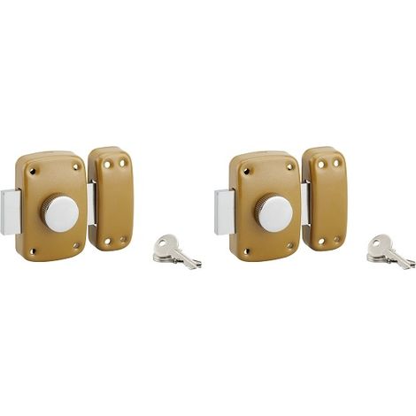 Lot de 2 verrous à bouton s'entrouvrants – Cylindre Ø23mm x 45mm – 3 clés crantées – Serrure monopoint en applique – SP