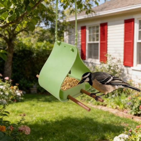 Porta semi da appendere per mangiatoie per uccelli, mangiatoia in silicone impermeabile, contenitore per semi asciutti facile da appendere, mangiatoia decorativa da giardino - verde.