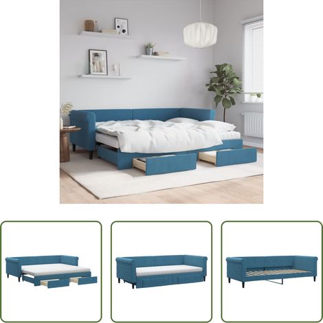 vidaXL Sofa-Bett - Tagesbett Ausziehbar mit Schubladen Blau 90x200 cm Samt (1/5)