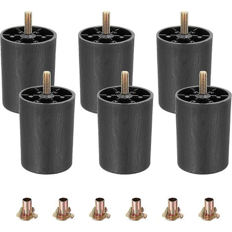 Six pieds de meubles en plastique noir, 3,15 pouces, pour remplacer les canapés, bancs, chaises, armoires, etc., avec boulons M8. (1/5)