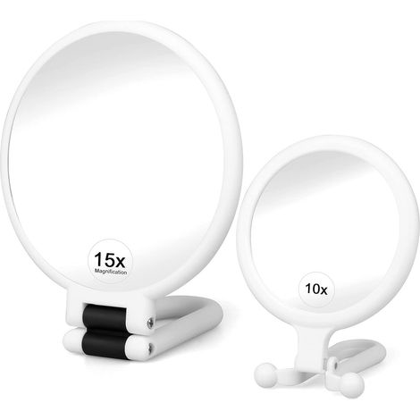 MINKUROW 2 Pezzi Specchi Per Trucco, Specchi Per Mano A Doppia Faccia Con Ingrandimento 1/10/15x, Specchio Per Bellezza Portatile Pieghevole Da Viaggio Piccolo Bagno Sospeso Per Ragazze Donne Uomini, (1/5)