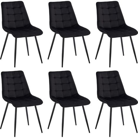 Wokaka Set di 6 sedie Wokaka in velluto - Sedie da pranzo ergonomiche in stile retrò - 47 L x 43 P x 50 H cm (Nero)
