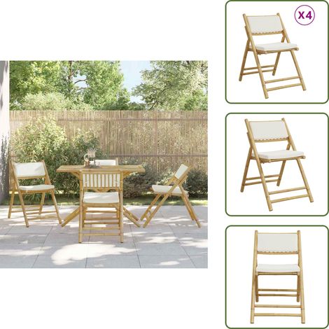 The Living Store Chaises de bistro pliantes lot de 4 et coussins blanc crème - Chaise De Jardin - Mobilier De Jardin - Chaise Bistro - Chaise Pliante - Bambou (1/5)