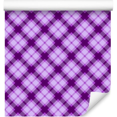 Papel pintado a cuadros morado lavanda y violeta para salón y dormitorio, 50x1000 cm (1/5)