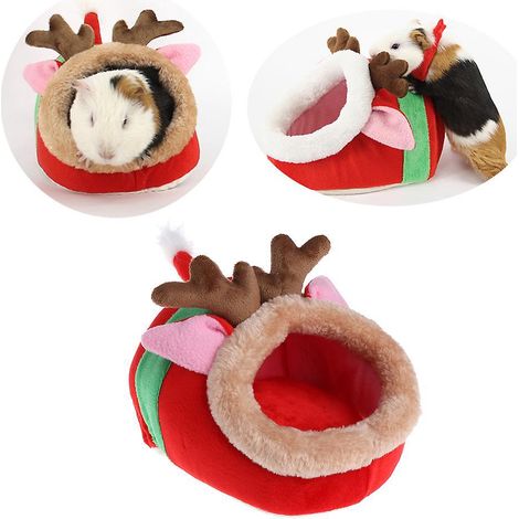 Mini maison pour chinchilla, maisonnette pour écureuil, rat, grotte en forme de girafe, cachette confortable pour cochon d'Inde - Élan rouge 4-S- (1/4)