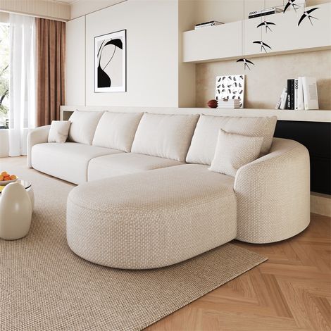 Canapé d'Angle en L - 336x168x85cm - Grand Canapé Modulaire de Salon en Mousse et Tissu Chenille Confortable - Blanc (1/5)