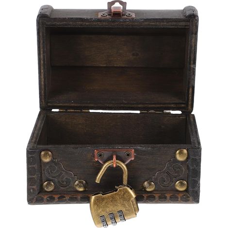 1 Set Coffre de Rangement Vintage en Bois avec Serrure Métal, Boîte à Bijoux Multifonctionnelle Portable pour Jeux D'évasion et Voyage (1/5)