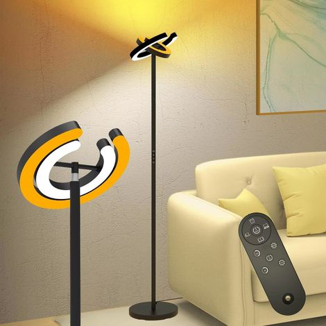 Lampadaire pour salon 36W – hauteur 1,9 m – 2 anneaux lumineux rotatifs 312° – 2000 lumens – luminosité réglable 10% à 100% – température de couleur 1900K – lampe sur pied moderne