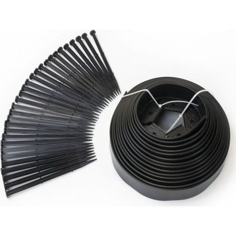 Bordurette de jardin flexible + 30 piquets- 10 M - Hauteur 5 CM - Noire (1/5)