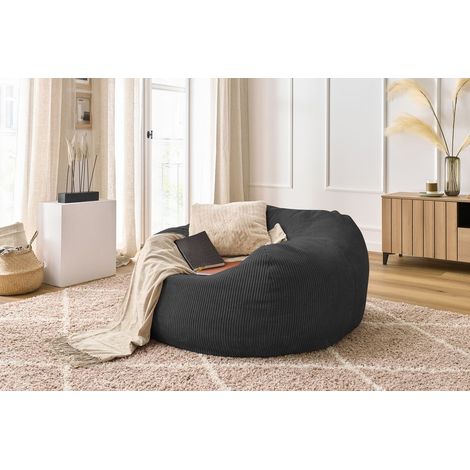 BOBOCHIC - Pouf ultra moelleux VOLTAIRE velours côtelé Gris foncé (1/5)