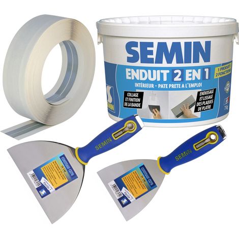 Semin – Pack de 1 bande armée 30 m – 1 enduit 2 en 1 7 kg – 1 couteau à enduire 10 cm – 1 couteau à enduire 15 cm (1/5)