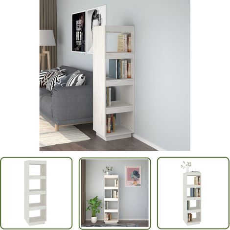 The Living Store Bibliothèque/Séparateur de pièce Blanc 40x35x135 cm Pin massif - Bibliothèque Blanche - Bibliothèque En Bois - Étagère Murale - Meuble Rangement - Séparateur De Pièces (1/5)