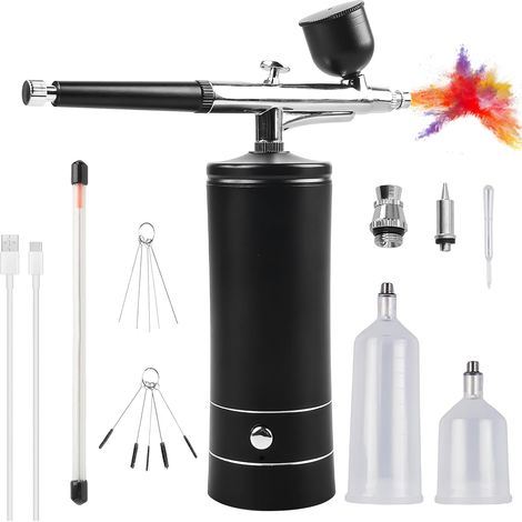 Kit aérographe portable avec compresseur, compresseur d'air portable, mini brosse à main sans fil, double action, pour peinture, tatouage, nail art (1/5)
