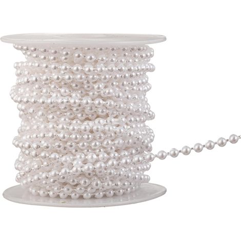 mm Kunstperlengirlande, kleine Größe, für Dekoration, Tischdekoration, Hochzeit, Party, Weihnachtsbaum (25 m, weiß) (1/4)