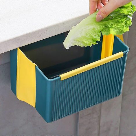 Poubelle de cuisine suspendue, poubelle murale pliable, mini poubelle en plastique, poubelle compacte et portable pour placard ou bureau (1/5)