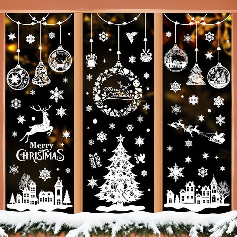 Stickers Noel Fenetre Reutilisable, 244 Decoration Noël Fenêtre Interieur Autocollant Noel Fenetre Electrostatique, Blanc Statique Flocon de Neige Sticker Fenêtre Noël pour Vitrine Deco (1/5)
