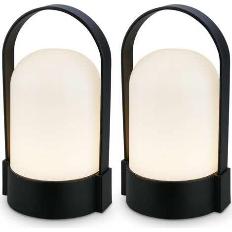 Briloner ASA Set di 2 lampade LED da tavolo senza fili, dimmer touch, ricarica USB-C, IP44, nero, 9x8x15,5 cm