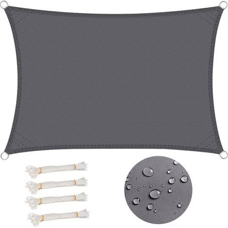 Voile d'ombrage rectangulaire 3x5 m Imperméable Anti 93% UV résistant à l'eau Protection Contre Le Vent Protection UV Gris (1/5)