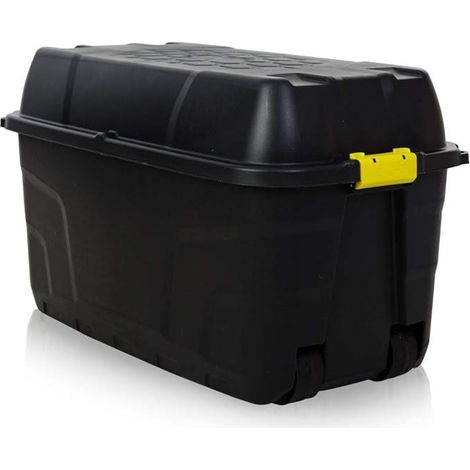 Coffre de rangement robuste en plastique de 175 L avec roulettes et couvercle (1/5)