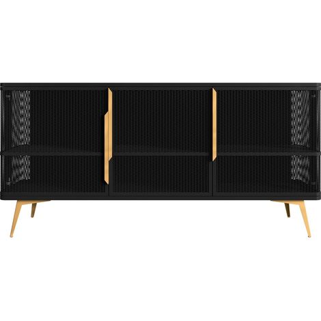 Aparador Camfelo 101, Negro, 85x180cm, Número de puertas: 040cm, Aglomerado laminado, Metal