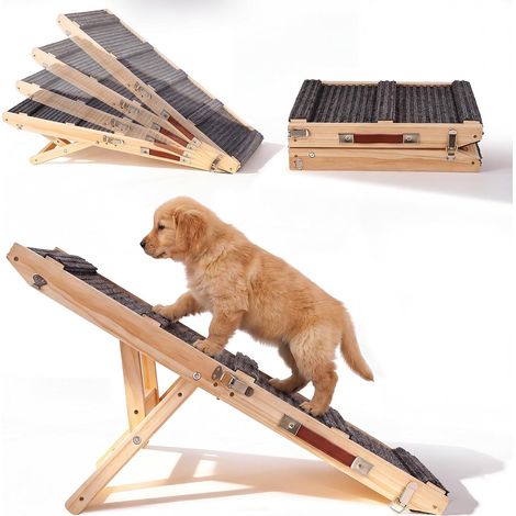 Wooden Dog Ramp, 84 cm Foldable Dog Ramp with 4 Adjustable Heights (1/5)