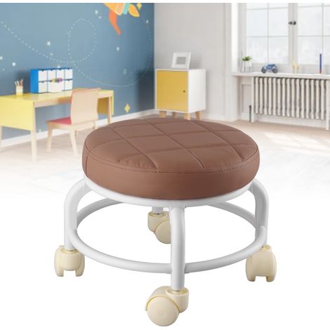 Pouf à roulettes en mousse à mémoire de forme haute densité, imperméable, roulettes silencieuses, double couche, repose-pieds, couleur café, idéal pour un bureau ou une famille. (1/5)