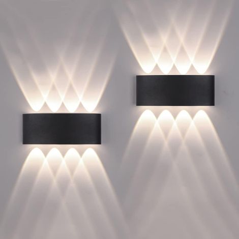 2 Pack Applique Murale Extérieur/Intérieur LED Appliques Extérieure 16W 1600lm ip65 imperméable moderne en aluminium up and down applique lumineuse spot Lampe Murale(Noir 4500k lumière naturelle) [Cla (1/5)