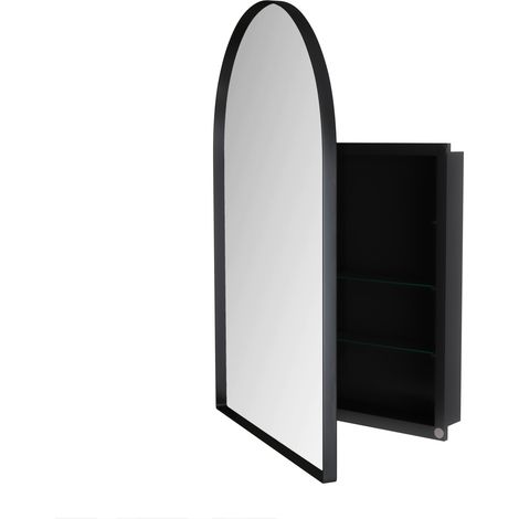 Armoire miroir d’angle noire en métal avec étagères réglables pour salle de bain (1/5)