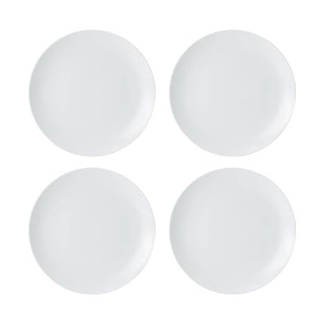 Mikasa Chalk Juego de 4 Platos de Postre de Porcelana, 4 Platos de Porcelana Blanca para Uso Diario y Formal, 21cm - Apto para Microondas y Lavavajillas