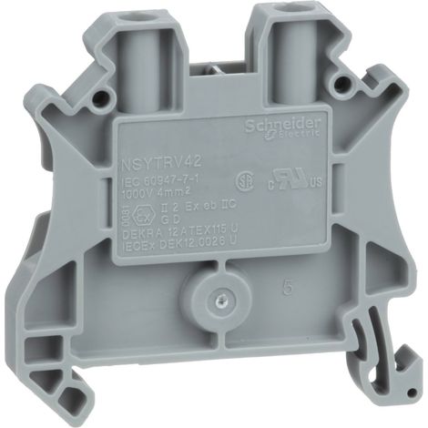 Borne à vis - passant - 2 points - 4mm² - gris