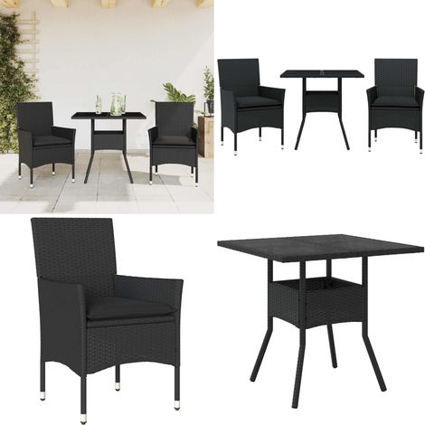 Set da Pranzo da Giardino 3 pz con Cuscini Polyrattan e Vetro - Tavolo da giardino - Sedie da giardino