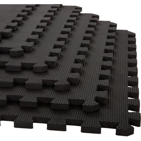 Esterilla Puzzle para Suelos de Gimnasio y Fitness  Negro  Protección de Goma Espuma, tatami puzzle Expandible 4 Unid 60x60