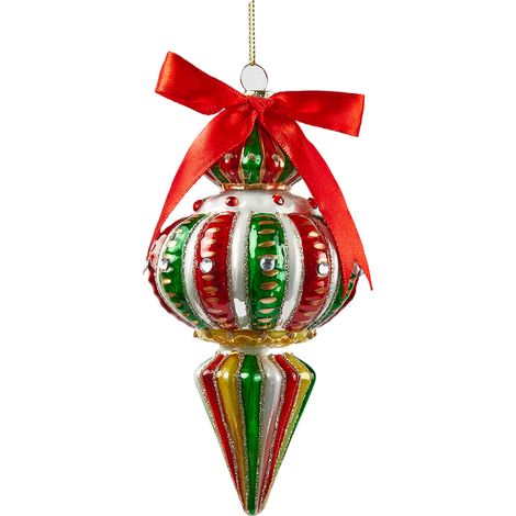 Pendagli per albero di Natale "Fuso Righe" verde e rosso, da 16 x 7.5 cm