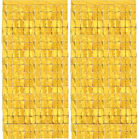 Rideau à Franges Carrées Or 2pcs en Pet pour Décoration de Fête et Fond Photo, pour Anniversaire et Mariage, Aspect Brillant et Finition Soignée (1/5)