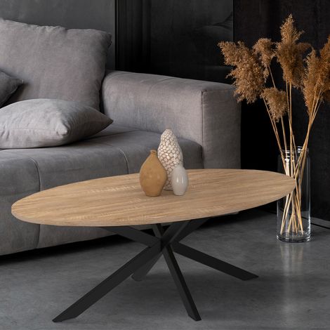 Mesa de centro ovalada ALIX con pata de araña 110 cm madera y negro (1/5)
