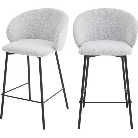 Lot de 2 chaises de bar en tissu bouclette et métal H66cm - Écru chiné - Valom (1/5)