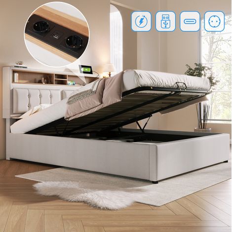 Polsterbett 160x200 mit USB C Steckdose & Stauraum - Verstellbares Kopfteil (1/5)