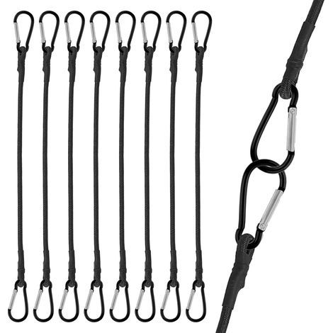 Elastic cords with carabiners, set of 8, 25 cm, ideal for camping, tarpaulins, tents, luggage, cars and motorcycles. (1/5)