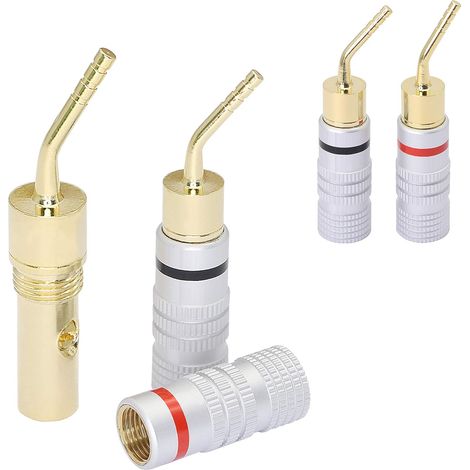 Lot de 4 fiches banane 2 mm plaquées or à vis, connecteurs audio pour câble d’enceinte