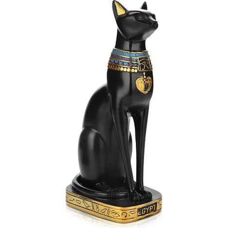 Statue Chat Égyptien - 1 Pièce - Résine Noire - Figurine Déesse Bastet - Décoration Maison Bureau - Taille M 16 cm (1/5)