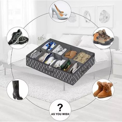 Boîtes de rangement sous lit pliables et réglables, solution de rangement de chaussures sous le lit pour la maison ou l'hôtel, noir (1/5)