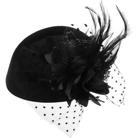 Cappello vintage degli anni '80, cappello affascinante da donna, cerchietto con veletta in rete, fascinator con piume, cappello da cocktail per donne e ragazze, nero (1/5)